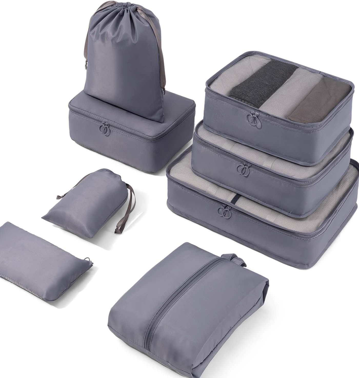 Koffer-organizer-pakzakken 7-delige set kledingzakken opbergkubussen bagage-opbergzakken 3 opbergkubussen + 3 koffer-organizers + 1 schoenenzak
