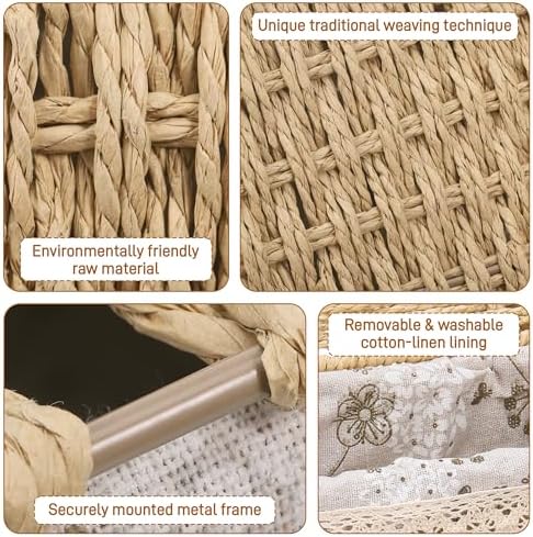 3-delige opbergmand met deksel, decoratieve mand, gevlochten, ruimtebesparende manden, opbergruimte, badkamer, geschenkmand, gevlochten opbergbox met uittrekbaar deel