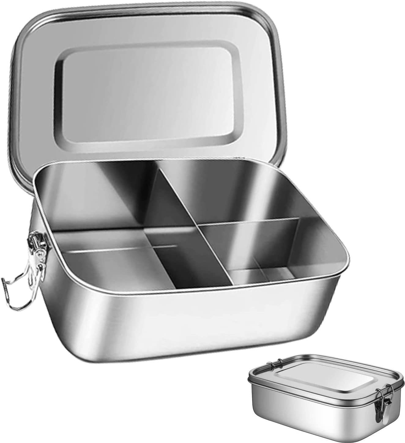 Rechthoekige broodtrommel, broodtrommel met scheidingswand, vershouddozen, lekvrij, roestvrij staal, lekvrij, lunchbox, broodtrommel van roestvrij staal