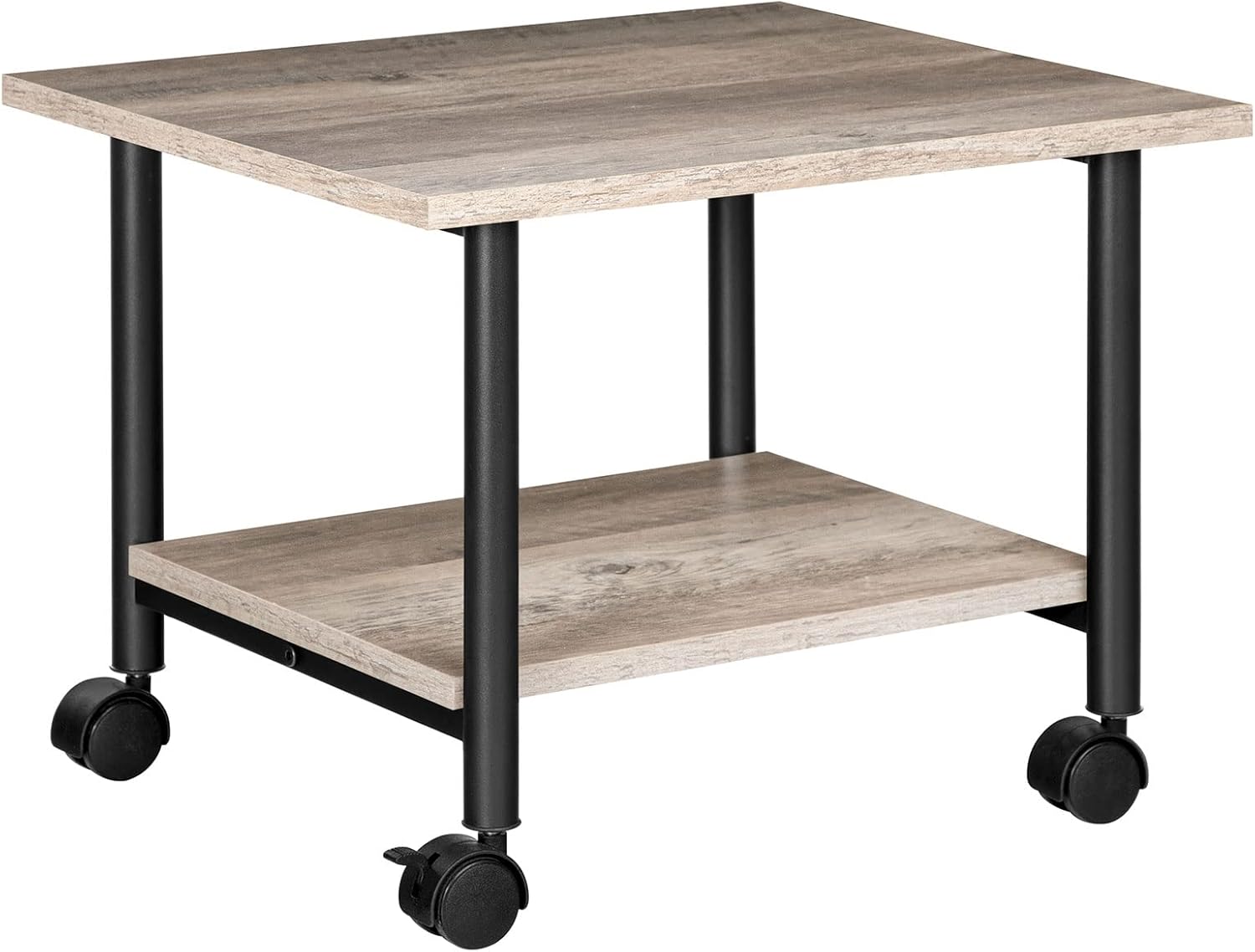Printertafel, printerwagen met vergrendelbare wieltjes, verrijdbare printerstandaard met 2 niveaus, printerhouder in industrieel design, rolcontainer, voor op kantoor