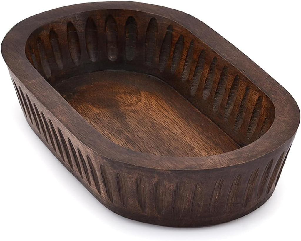 Decoratieve schalen van mangohout voor interieurinrichting, decoratieve lange houten schaal als tafeldecoratie (25,4 cm x 15,24 cm x 5,08 cm)