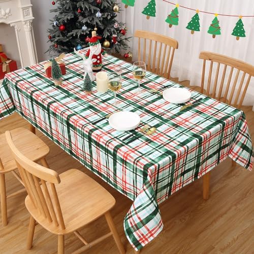 Kersttafelkleed, afneembaar tafelkleed, keukendecoratie, tafelkleed met Vichy-ruitjespatroon, waterbestendig tafelkleed voor de eetkamer, kersttafelkleed S