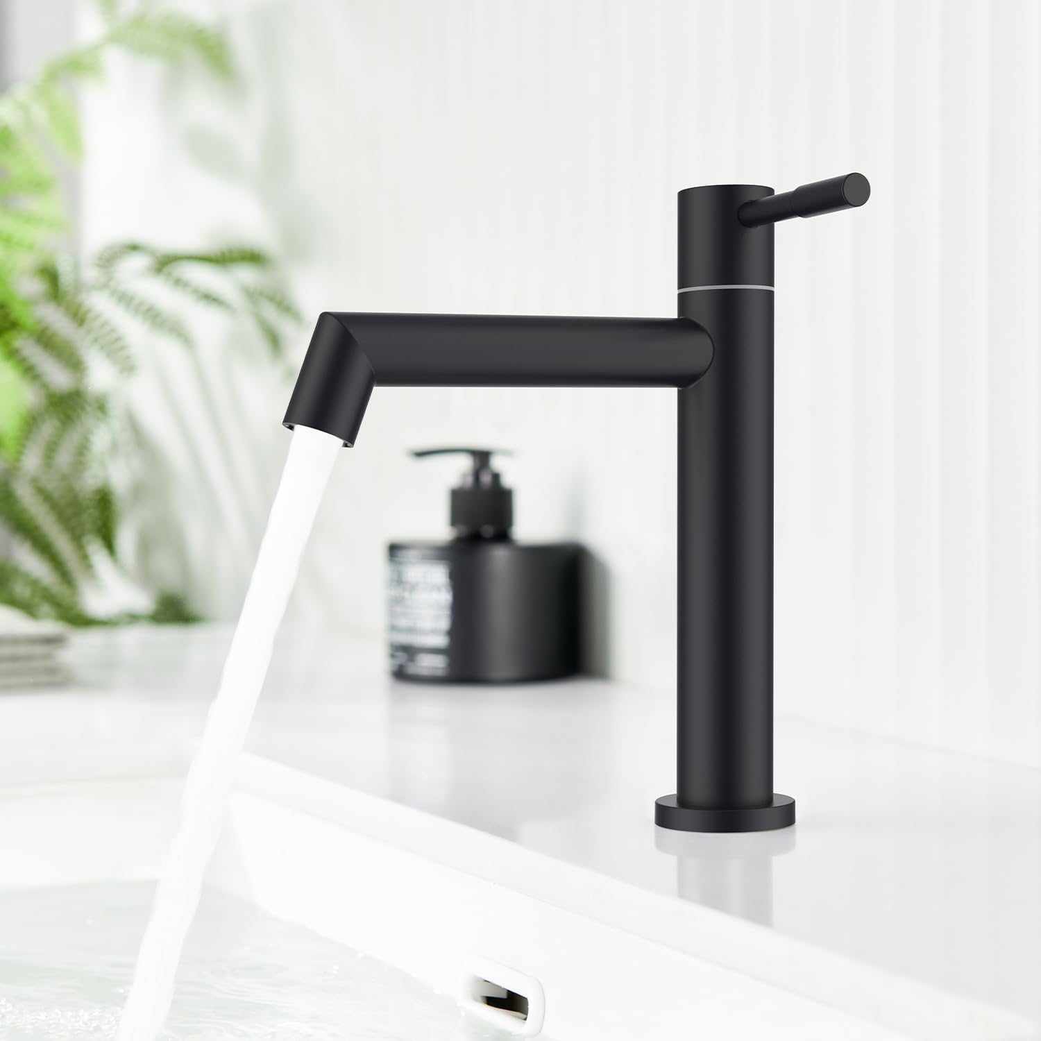 Koudwaterkraan, zwart, badkamer, roestvrij staal, eengreeps wastafelkraan met afneembare straalregelaar, uitloophoogte 113 mm, waterbesparende badkamerkraan, eenvoudig te bedienen