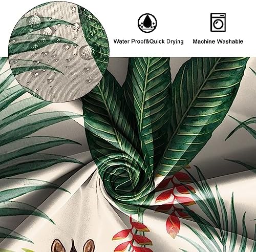 Flamingo-douchegordijn, tropische groene palmbladeren, bananenblad, paardenbadkamergordijn, badkamergordijn met zomers motief, stof, polyester, waterdicht, voor de badkamer