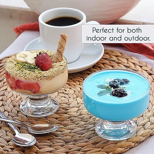 Luxe glazen ijscoupes, 265 ml, ijscoupes, 100% loodvrije dessertschaaltjes met bodem, trifle-, parfait-, ijs- en dessertcoupes voor fruit, voorgerechten