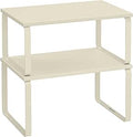 Kruidenrek, set van 2 keukenorganizers, keukenrek, kastorganizer voor de keuken, uitbreidbaar, klein rek, stapelbaar, van metaal en houtcomposiet, crèmewit