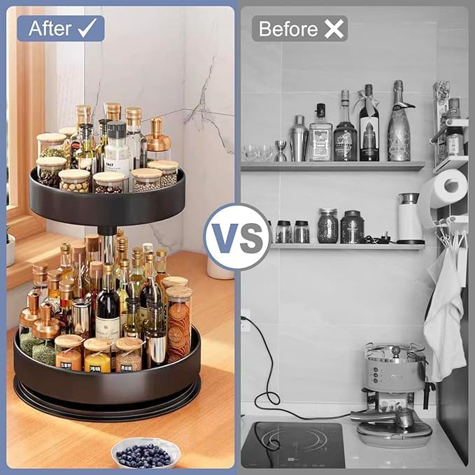 Kruidenrek, draaibaar, draaiplateau, organizer, draaibaar kruidenrek, koolstofstaal, keukenorganizer, in hoogte verstelbaar, kruidenrek voor kruidenpotjes, cosmetica, schoonmaakmiddelen