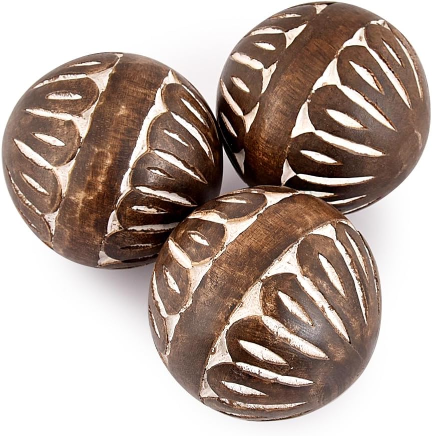 Witte decoratieve bollen van mangohout, set van 3, voor de woonkamer, eettafeldecoratie, woonaccessoires, 7,6 x 7,6 x 7,6 cm