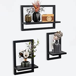 Set van 3 wandplanken, zwevende planken voor wanddecoratie, hangplanken voor opbergruimte aan de muur, vierkante boekenplank voor aan de muur, houten wandplank, hangplank