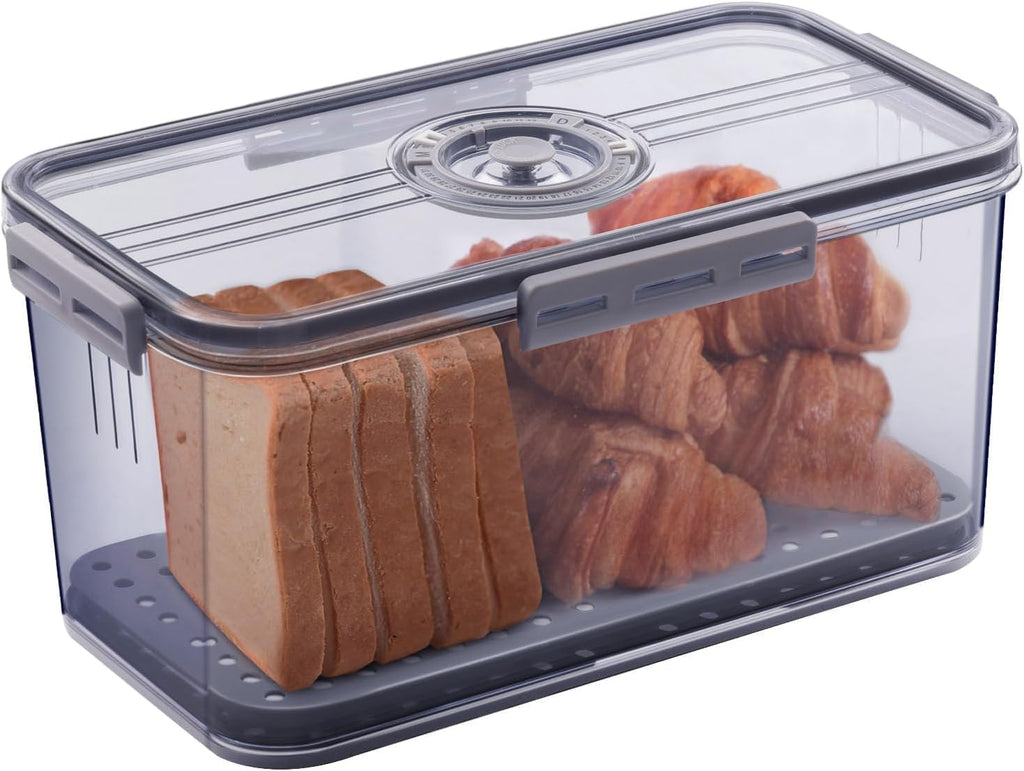 Broodtrommel Broodbak voor de keuken Luchtdicht, broodbak met deksel en tijdsaanduiding, broodbewaring voor zelfgebakken brood, toast, bagels, Dou