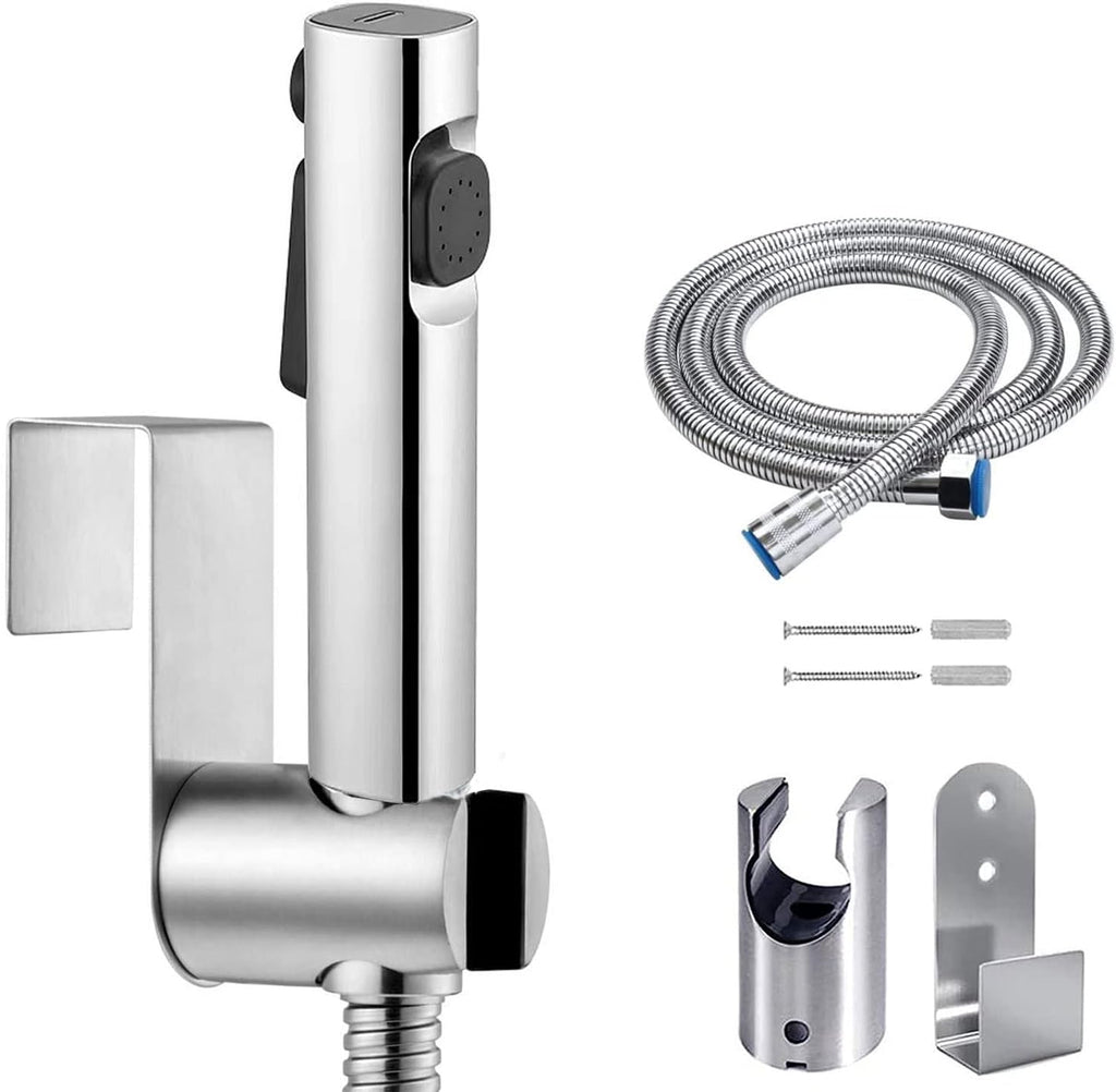 Bidet-handdoucheset, dual-jet-sproeikop, sproeikop van ABS-kunststof met 1,5 m slang en houder voor douche, badkamer, hygiëne, toiletpapier, luierreiniging