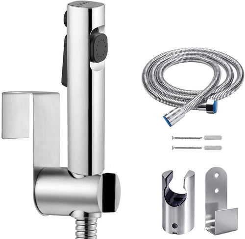 Bidet-handdoucheset, dual-jet-sproeikop, sproeikop van ABS-kunststof met 1,5 m slang en houder voor douche, badkamer, hygiëne, toiletpapier, luierreiniging