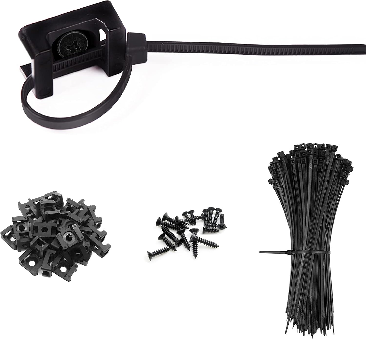 Kabelbinderhouders met schroef, 100 stuks, zadelvormige, zeer sterke zwarte kabelbinderbasis voor kabelbeheer, clip voor het ordenen van elektronische kabels (klein, Bl