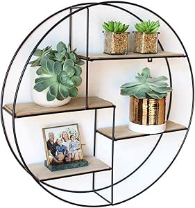 Intimo Living Zwarte industriële wandplank van hout en metaal – Elegante, ronde wandplank voor boeken, decoratie, keuken en badkamer – 55 x 11 cm