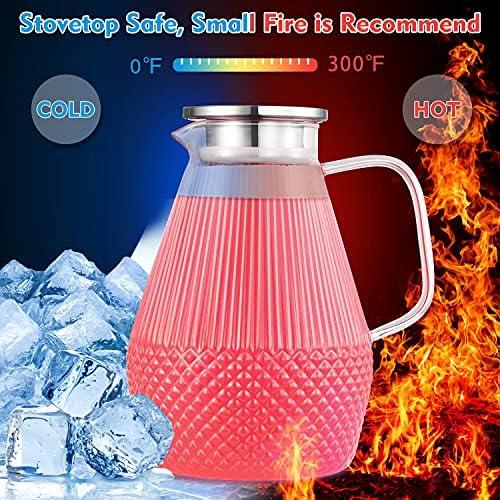 Waterkaraf, glazen karaf met deksel, 2,4-liter karaf, glazen kan met deksel, waterkaraf van borosilicaatglas, glazen kan voor ijsthee, waterkaraf, glazen kan, Hea