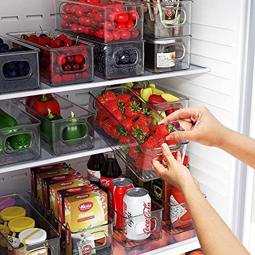 Koelkast-organizerset, 8-delig, stapelbare opbergdozen, kleine koelkastdozen met handvat, transparante bakjes voor keuken, kasten, vriezer, voorraadkast – BPA-vrij