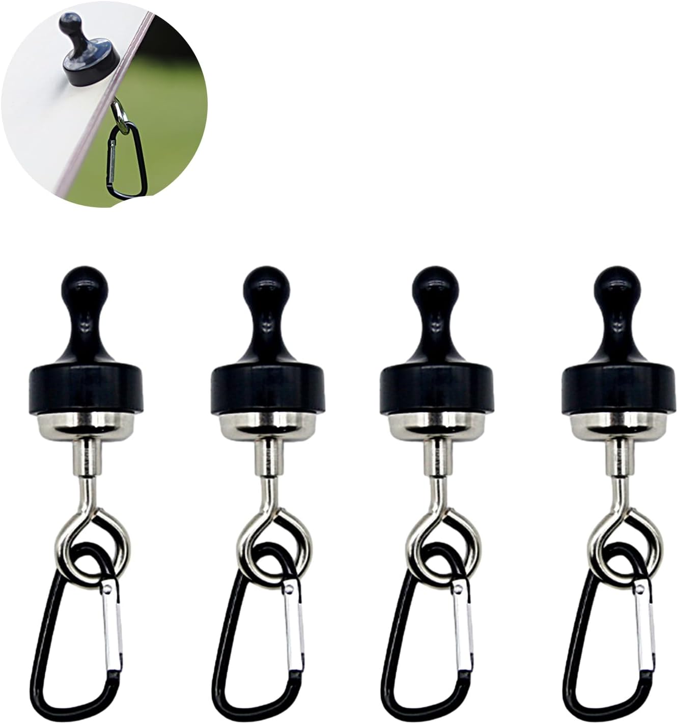 Zwarte magneethaken, set van 4, magneethouders, ronde magneethaken voor kamperen, garage, keuken, kantoor, haken, verwijderbaar, magneethaken voor kamperen