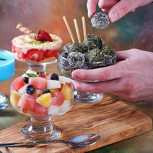 Luxe glazen ijscoupes, 265 ml, ijscoupes, 100% loodvrije dessertschaaltjes met bodem, trifle-, parfait-, ijs- en dessertcoupes voor fruit, voorgerechten