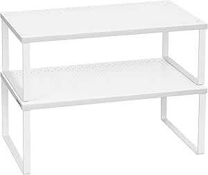 Kruidenrek, set van 2, keukenrek, keukenorganizer, keuken, kruidenhouder, uitbreidbaar, stapelbaar, klein rek, metaal, wit KCS401W01