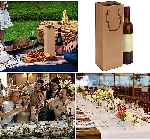 Kraft-wijncadeauzakje, flessenzakjes, cadeauzakje met handvat, 20-pack Kraft-wijnorganizer voor bruiloften, feestcadeauzakjes voor flessen (bruin)