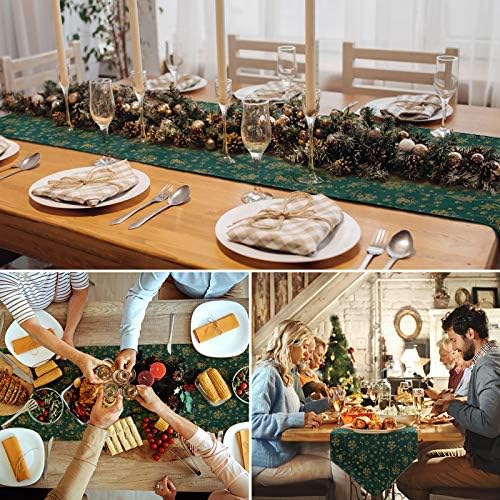 Kersttafelkleed, groen, met kerstboom en sneeuwvlokken, tafelkleed met warmdruk, kersttafeldecoratie, tafelkleed, tafellinnen, winter, kerst, keuken