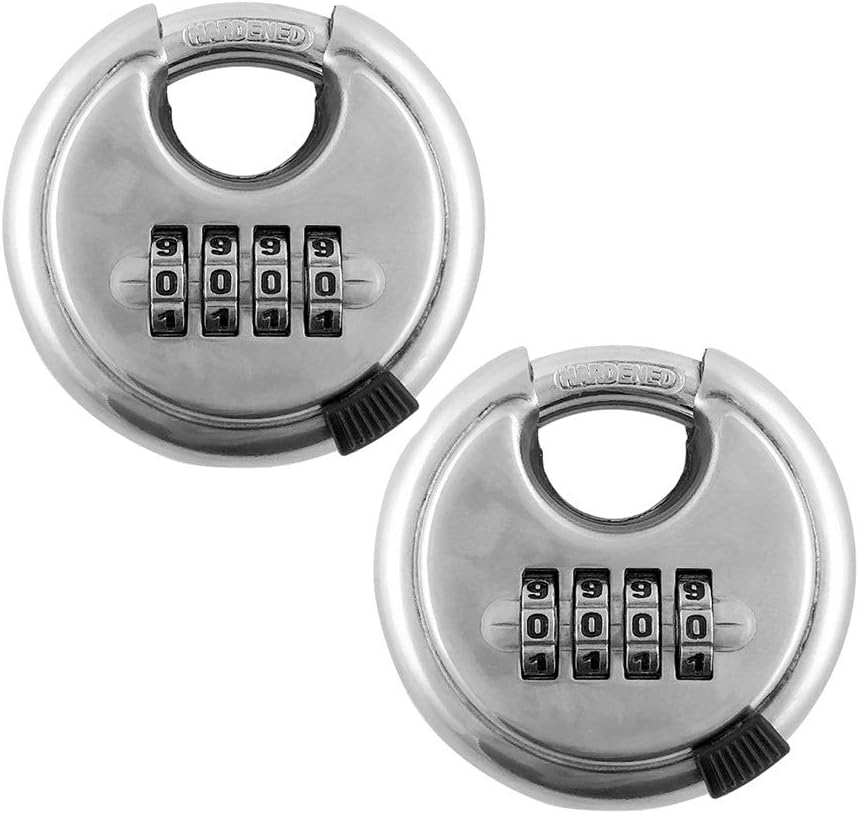 Hangslot met cijfercombinatie, rond cijfercombinatieslot, roestvrijstalen hangslot met 4 cijfers voor magazijnen, schuren, bergingen, set van 2