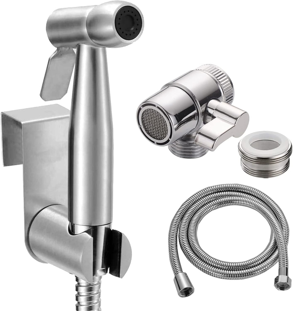 Roestvrijstalen bidet-handdouche, islamitische roestvrijstalen douche en sproeiset voor katoenen luiers met M22 x M24-aansluitingen, doucheschakelaar, omschakelklep, Ho