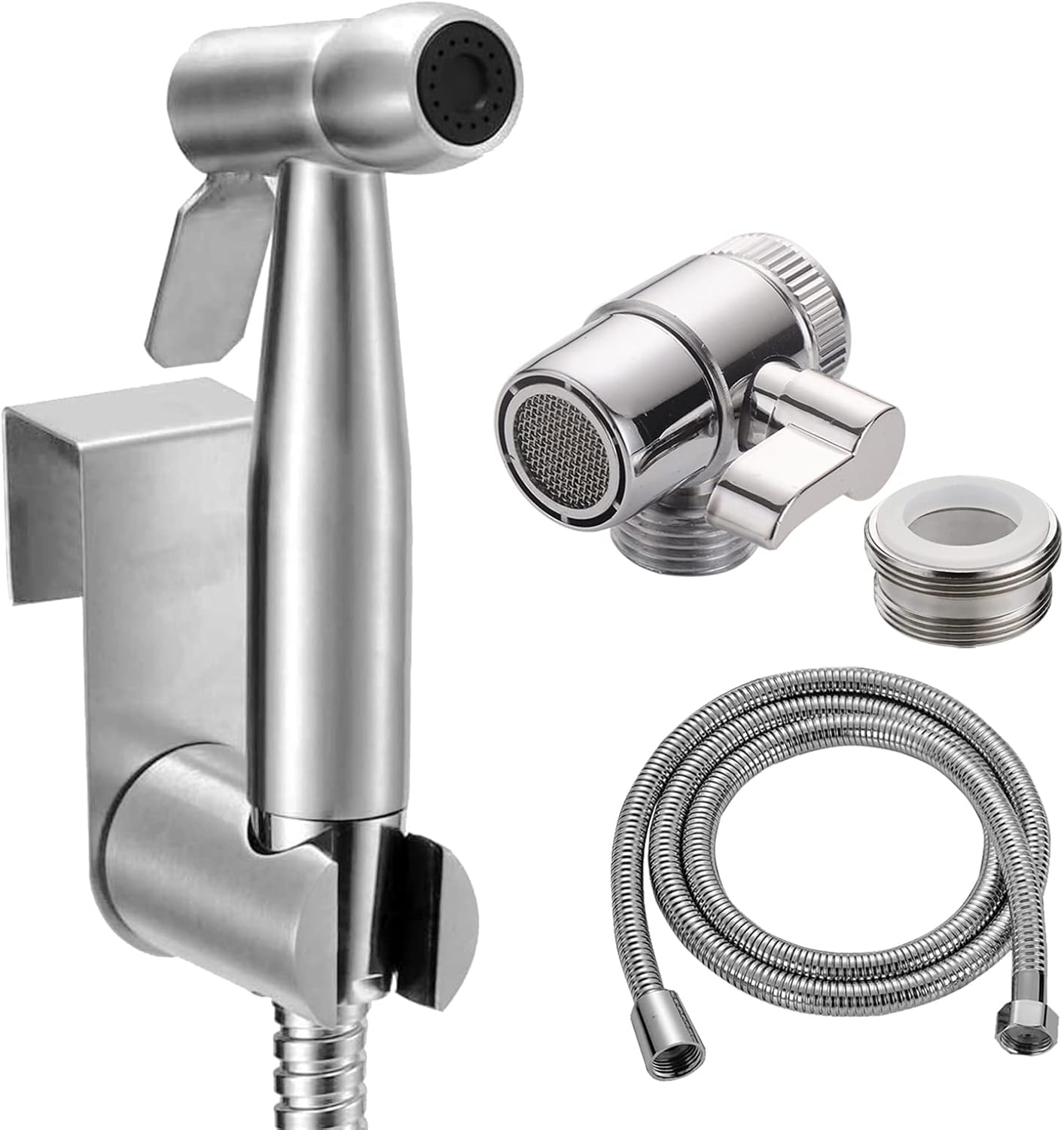 Roestvrijstalen bidet-handdouche, islamitische roestvrijstalen douche en sproeiset voor katoenen luiers met M22 x M24-aansluitingen, doucheschakelaar, omschakelklep, Ho