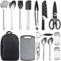 Camping-kookset, 15-delig, roestvrij staal, kampeeruitrusting, ideaal voor trektochten, barbecues, kamperen en wandelingen.