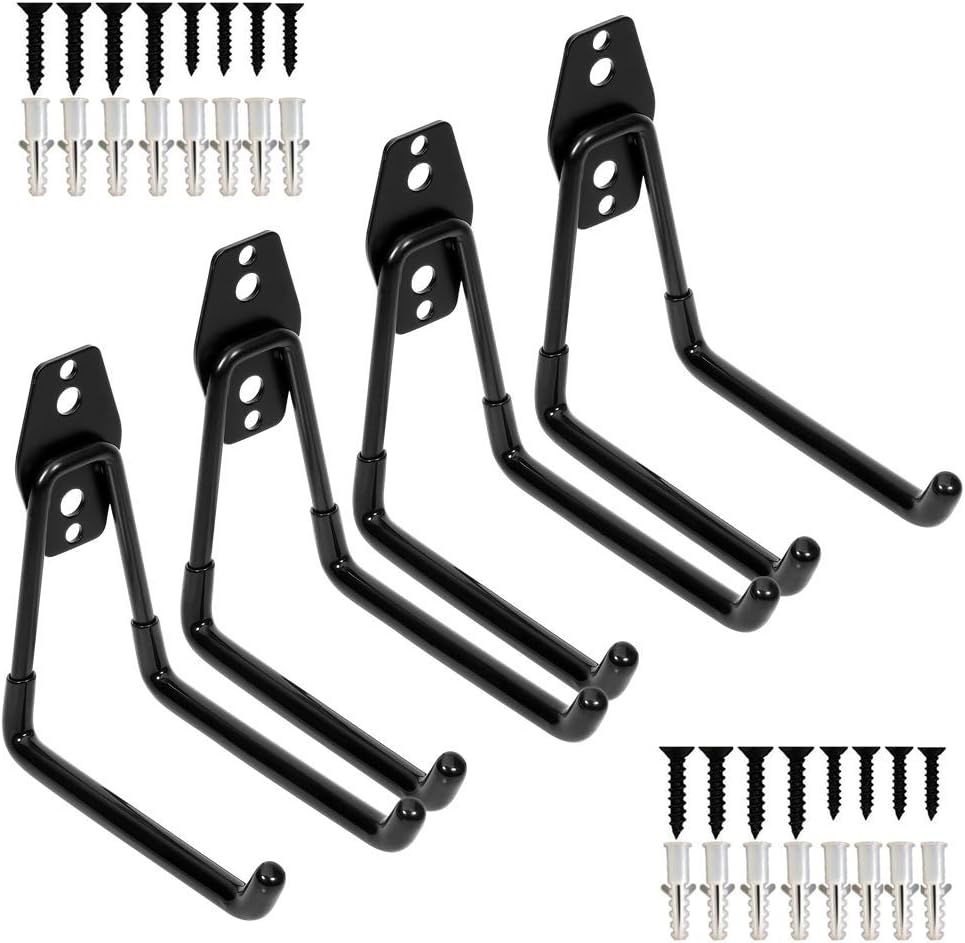 Zeer stevige dubbele haken voor opslag in de garage (set van 4 zwarte U-haken van 7,5 inch)