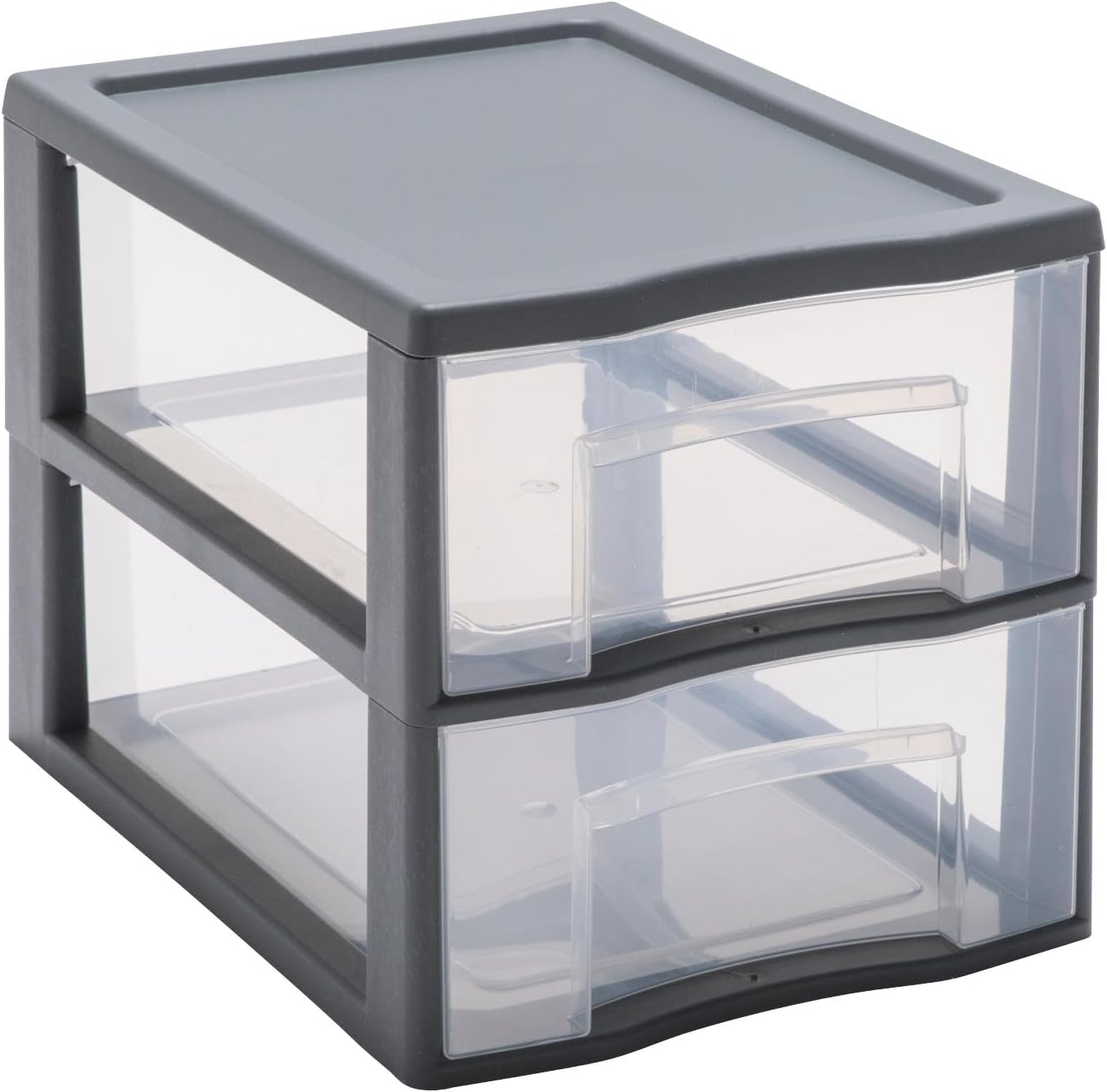 Tag Tower kunststof ladekast Grijs 2 doorzichtige lades voor A4-papier Hoogte 25,5 cm Stapelbaar Ideaal voor bureau, onderwijs, documenten, accessoires