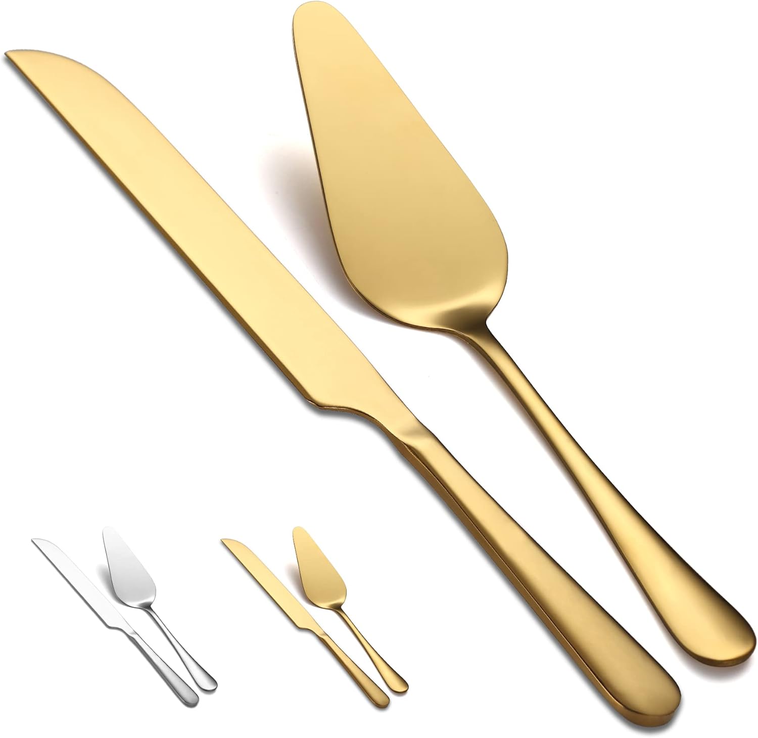 Gouden taartmes- en serveerset, roestvrij staal, titanium, verguld, taartschep en taartschep voor de bruiloft, inclusief taartuitsteker en taartschep