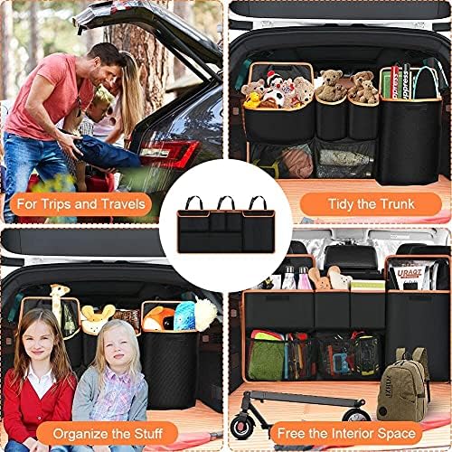 Kofferbakorganizer, 96 x 44 cm, grote opbergtas voor in de auto, kofferbaktas, waterdichte vakken, organizer voor op de autostoel met 6 vakken, verstelbare riemen en 3 bevestigingsmogelijkheden