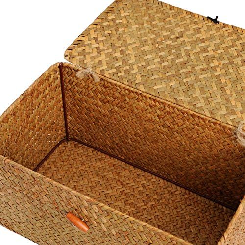 Zeegrasmand met deksel, natuurlijk materiaal