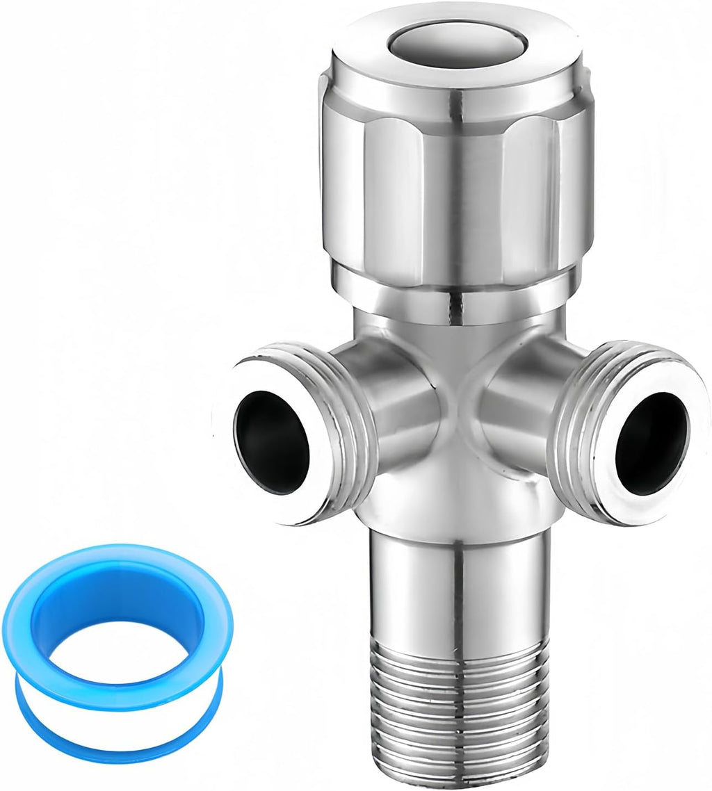 Hoekventiel met ruwe band, hoekventiel 1/2 inch, wateraansluiting, dubbelventiel, hoekventiel met 2 uitlaten 1/2 inch, voor wandschroefdraad 1/2 inch