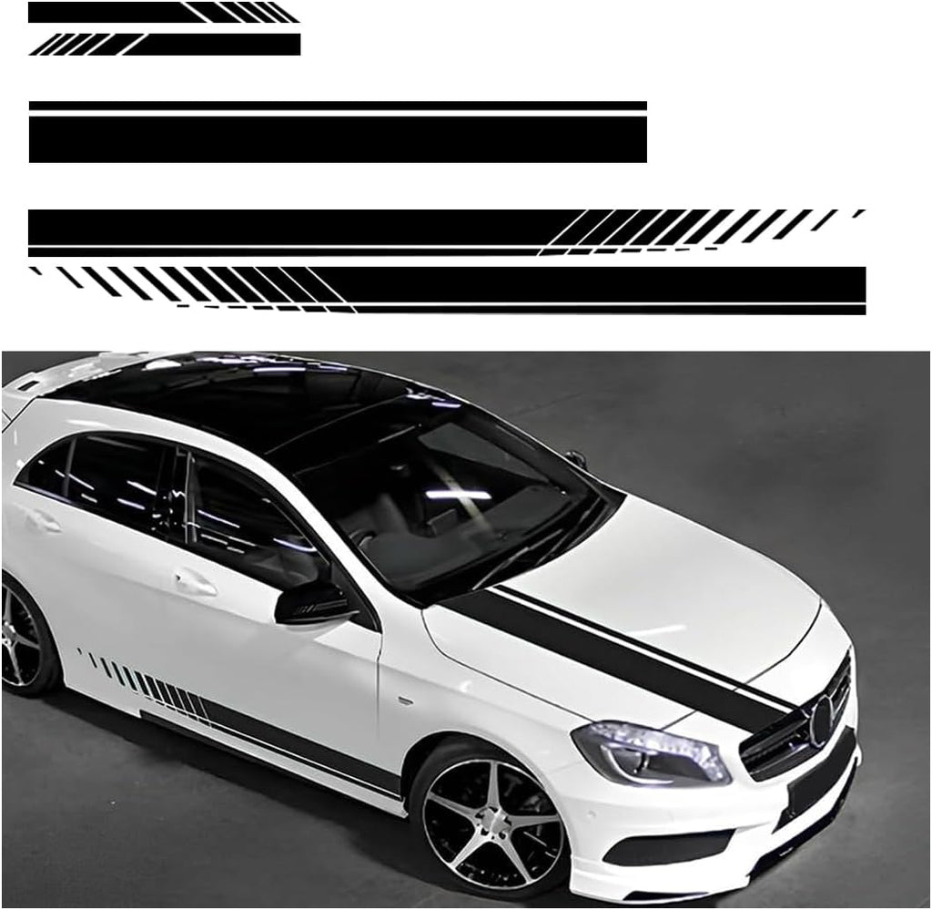Set van 5 streepstickers voor motorkap, autostickers, zijstrepen, dakspoilerstickers, bumperstickers, carrosserie-aanpassingsdecoraties (zwart)