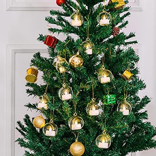 Set van 12 hangende theelichthouders, mini-glazen kaarsenhouders, bollen met een diameter van 6 cm, bolvormig tuinornament, theelichthouders voor Kerstmis, Halloween, bruiloft