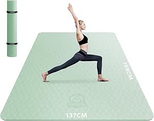 Yogamat XXL – extra grote, brede yogamat, sportmat, fitnessmat, antislip, 198 cm x 137 cm/183 cm x 122 cm/183 cm x 116 cm, extreem slijtvast, gymnastiekmat voor