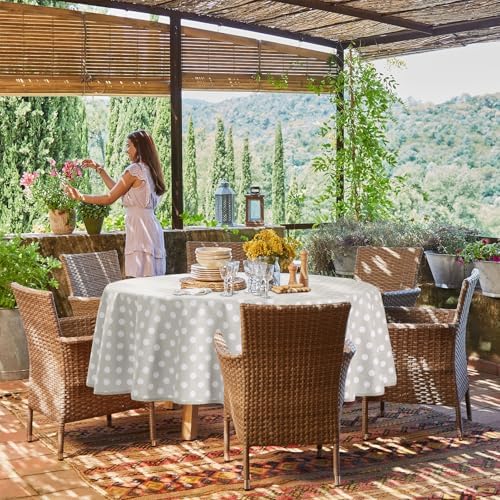 Klein tafelkleed van tafelzeil, tafelkleed voor buiten, rond, 80 cm, tafelkleden voor buiten van grijs PVC, weerbestendig en waterdicht, tuintafel, restaurant, tuin,