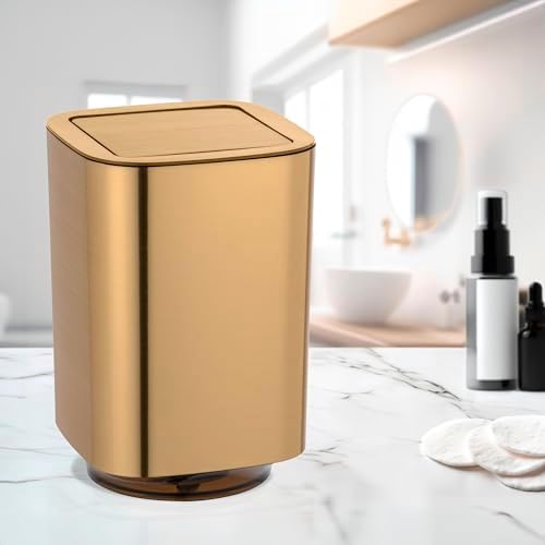 Auron Gold afvalbak met scharnierend deksel 5,5 liter kunststof cosmetica-bak met afneembaar deksel