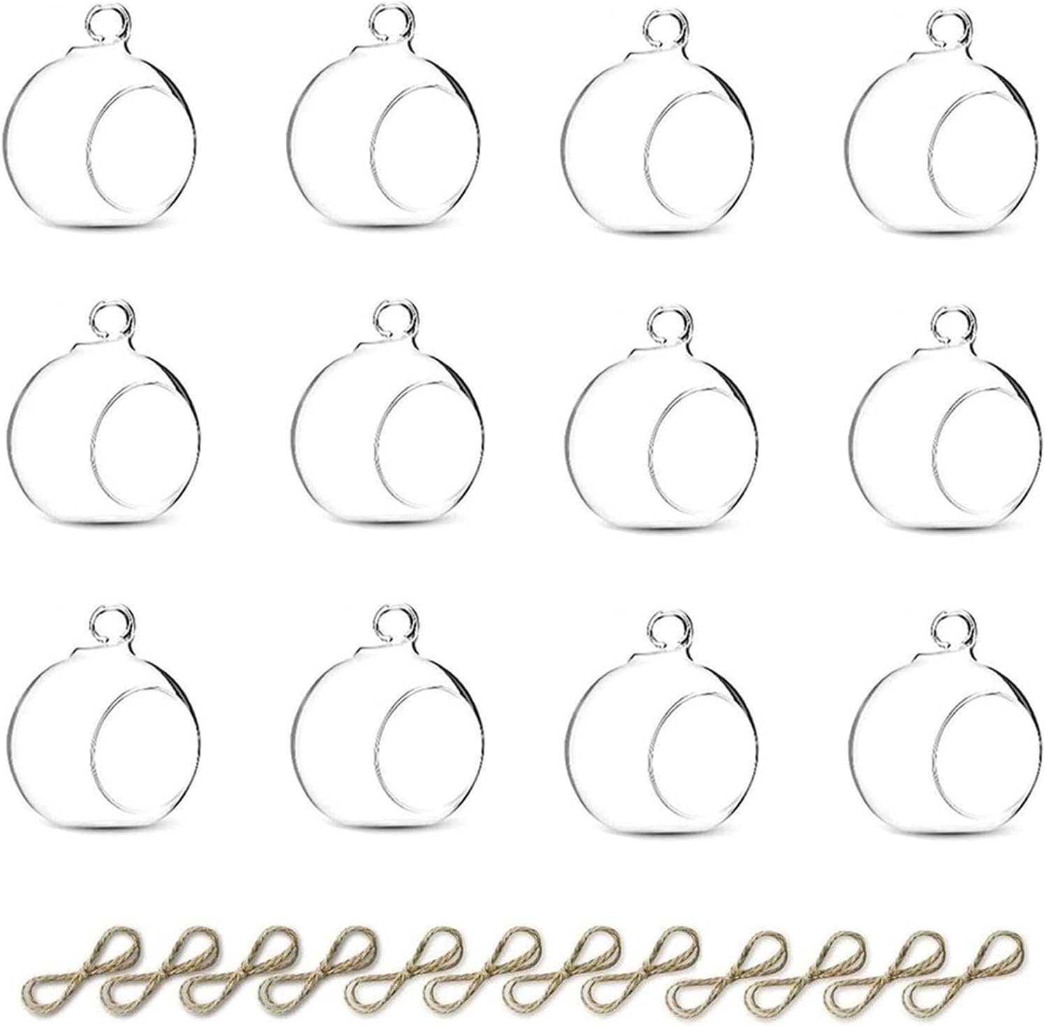 Set van 12 hangende theelichthouders, mini-glazen kaarsenhouders, bollen met een diameter van 6 cm, bolvormig tuinornament, theelichthouders voor Kerstmis, Halloween, bruiloft