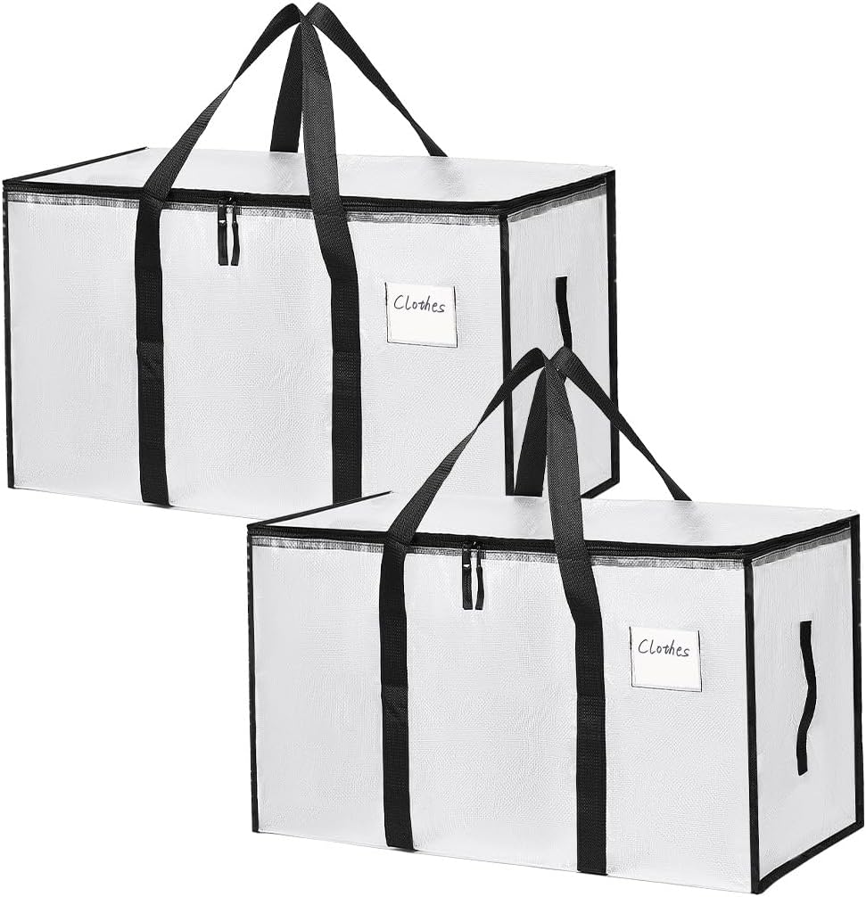 Set van 2 doorzichtige opbergzakken voor kleding, waterafstotende, verstevigde opbergzakken, opvouwbare opbergboxen van 91 l, kledingkast-organizer, verhuiszakken voor beddengoed, C