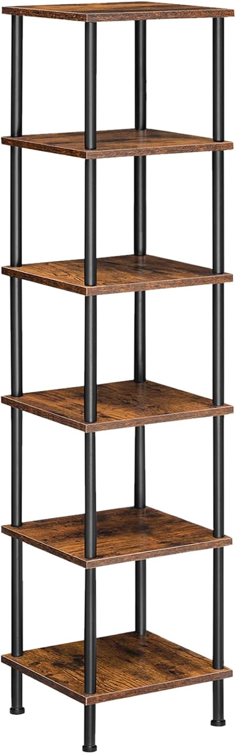 EBF55CJ01 Boekenkast met 6 planken, smalle hoekkast, staande kast, kast in industriële stijl, opbergkast, kantoorkast, open kasten voor de woonkamer, Be