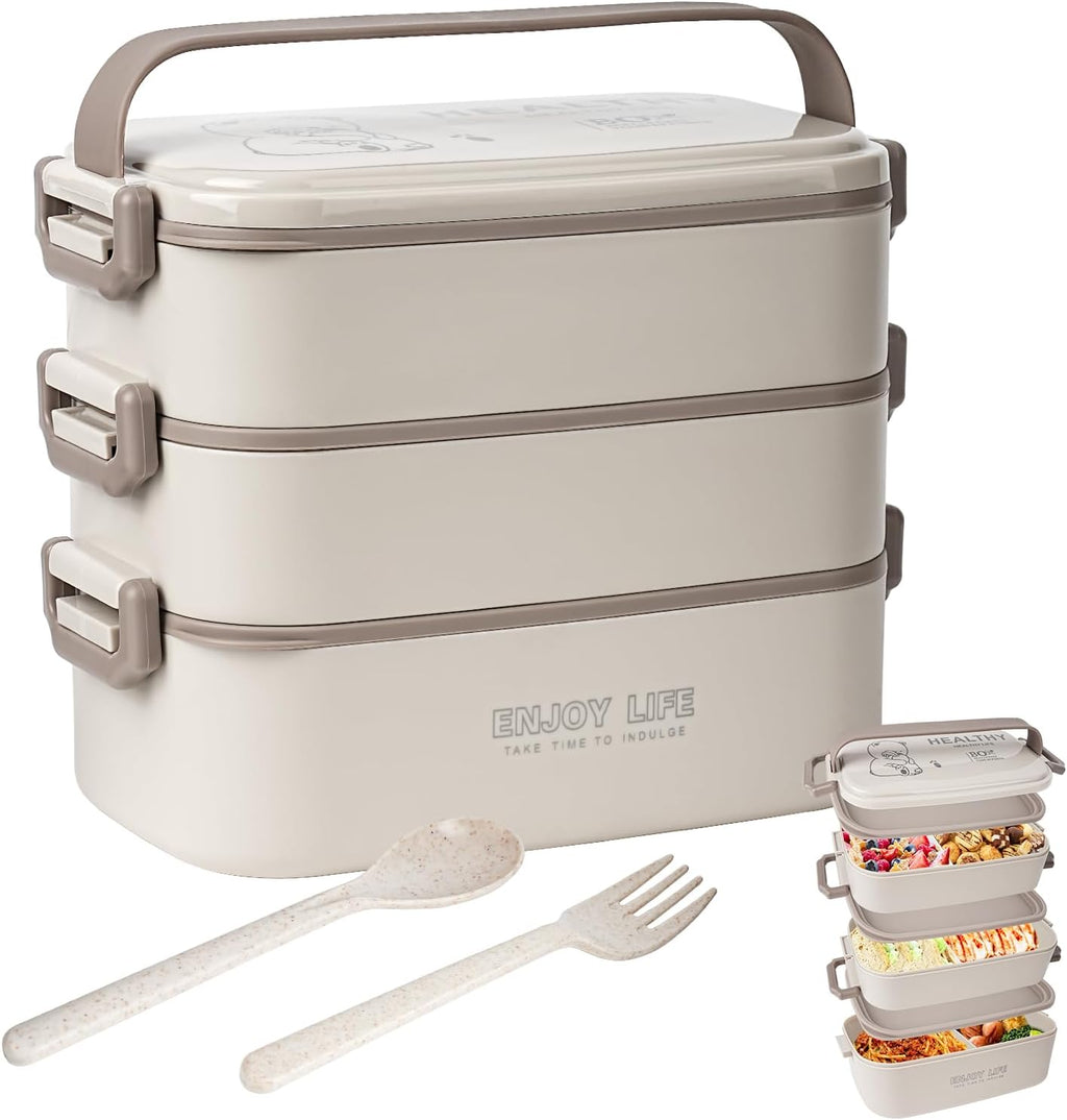 2700 ml bento-box met 3 verdiepingen, inclusief vork en lepel, 4-in-1-lunchbox – voorraadbak, opbergbox voor mannen, vrouwen en studenten, magnetron- en vaatwasmachinebestendig