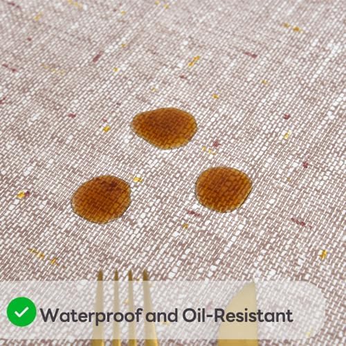 Afneembaar tafelkleed, beige tafelkleden, 137 x 180 cm, tafelkleed in linnenlook, rechthoekig, PVC-tafelkleed, waterafstotend voor eettafel, keuken