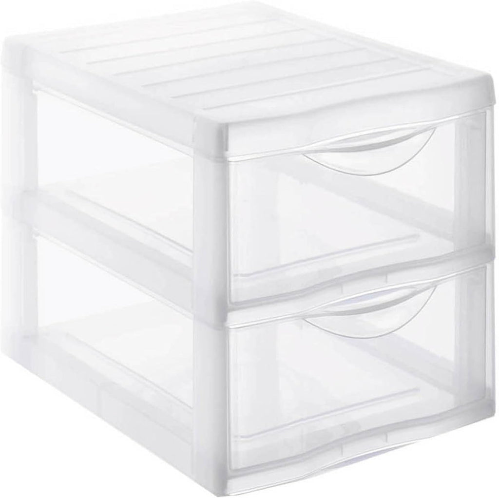 Orgamix kunststof ladekast, 2 doorzichtige lades voor A4-papier, hoogte 25,5 cm, stapelbaar, ideaal voor op het bureau, in de klas, voor documenten en accessoires