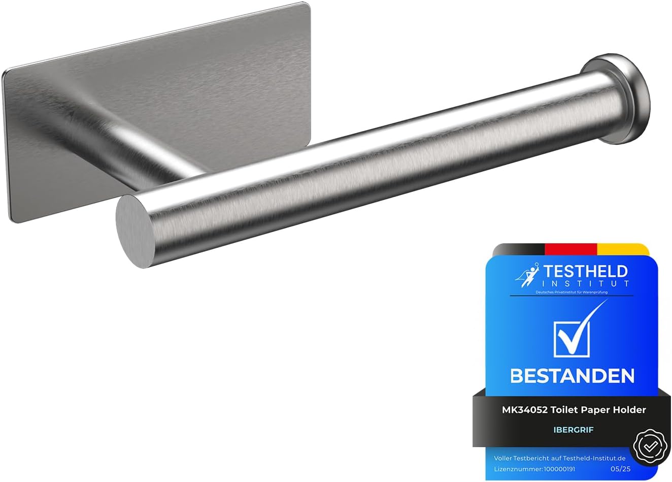Zelfklevende toiletrolhouder, toiletrolhouder, zonder boren, toiletrolhouder, roestvrij staal, one size, grijs