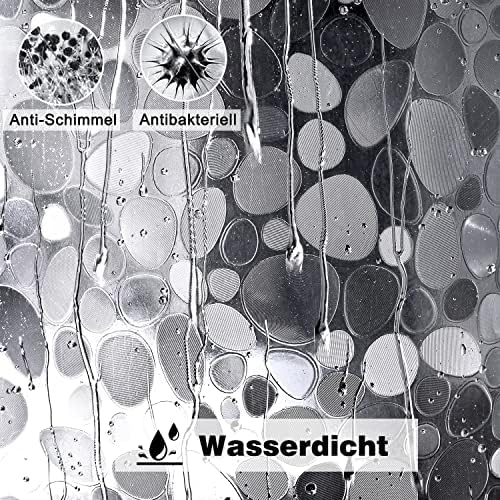 Schimmelwerend douchegordijn 180 x 200 cm met 3 sterkere magneten aan de onderkant, transparant met 3D-kiezelpatroon, waterdicht EVA-kunststof douchegordijn voor