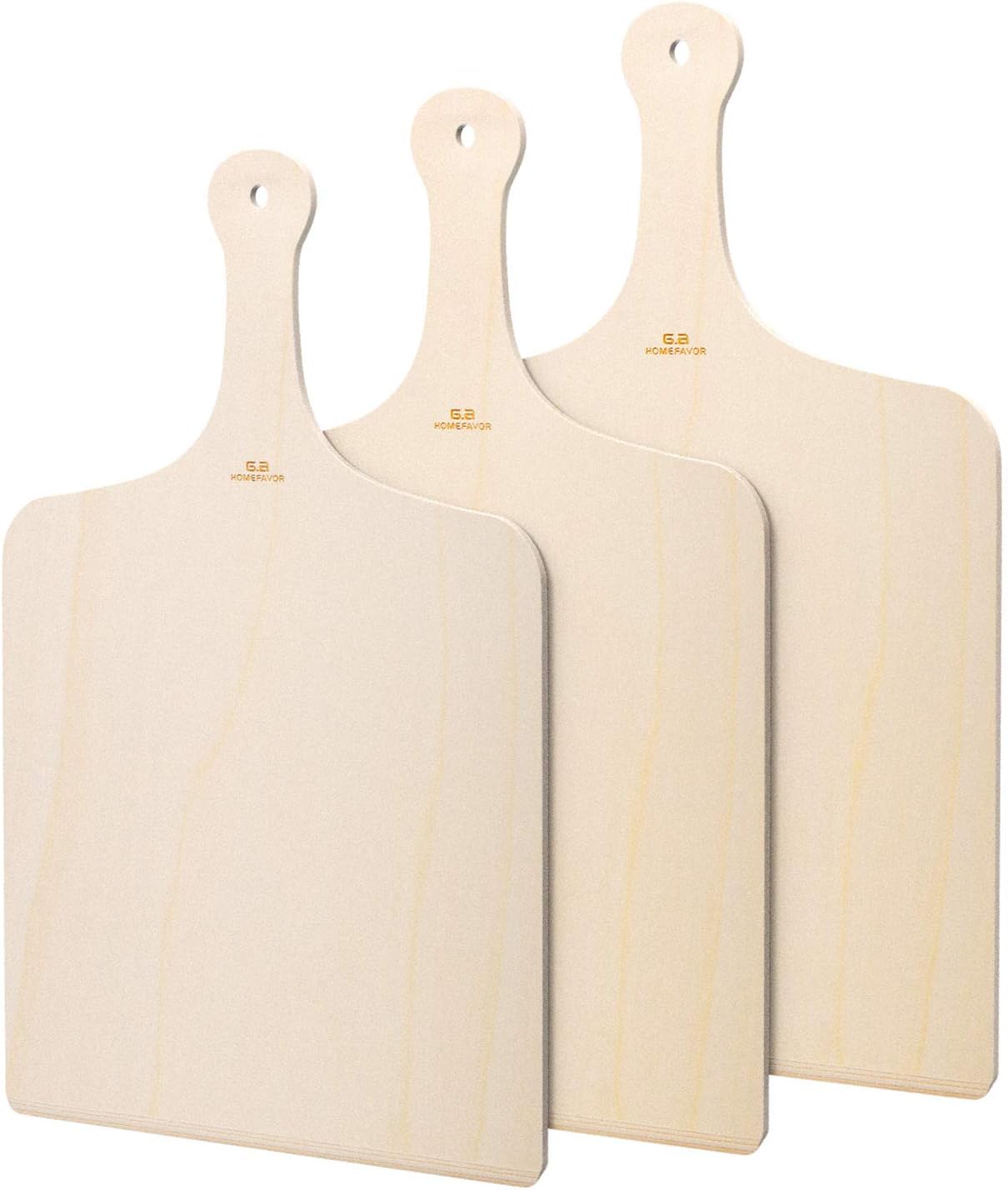 Houten pizzaschep, 42 x 30 cm, pizzaschep, tarte flambée-plank, pizzaplank voor zelfgemaakte pizza en brood (set van 3)
