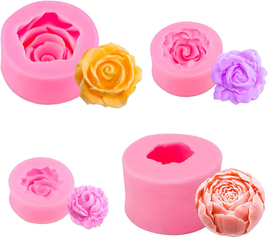 4-delige 3D-siliconen bloemenvorm, siliconen bloemenvormen voor zeep, fondant, kaarsen, snoep, chocolade, taartdecoratie